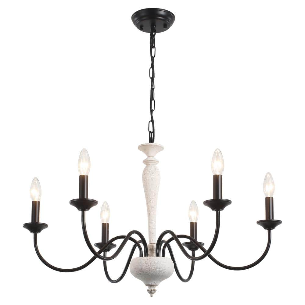 6-Light Vintage Black/Vintage White Classic Candle Style Chandelier for Living Room Dining Room with No Bulbs Included price history on PriceWatchPro