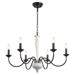 6-Light Vintage Black/Vintage White Classic Candle Style Chandelier for Living Room Dining Room with No Bulbs Included