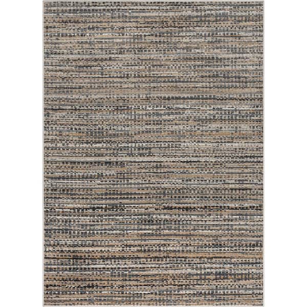 Well Woven Verity Zia Grey Beige 5 ft. 3 in. x 7 ft. 3 in. Modern Abstract Striation Area Rug