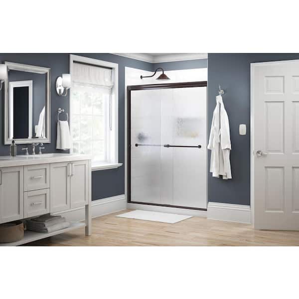Delta Traditional 59-3/8 in. W x 70 in. H Semi-Frameless Sliding Shower Door in Bronze with 1/4 in. Tempered Rain Glass