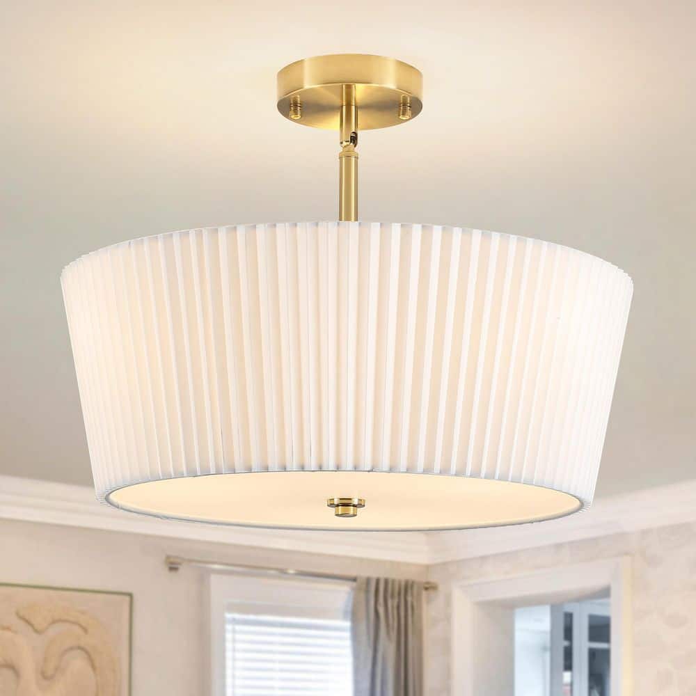 ETONIMERR 17 in. 3-Light Brass Semi Flush Mount Ceiling Light