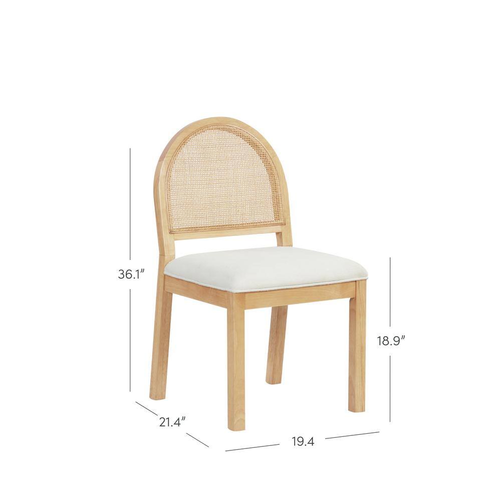 Cream Boucle and Warm Pine Cane Back Dining Chair