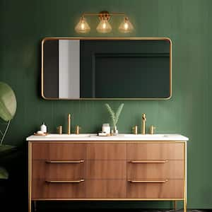 Modern 23.6 in. 3-Light Plated Brass Vanity Light with Bell Handmade Crackle Glass Shades Linear Bathroom Wall Light