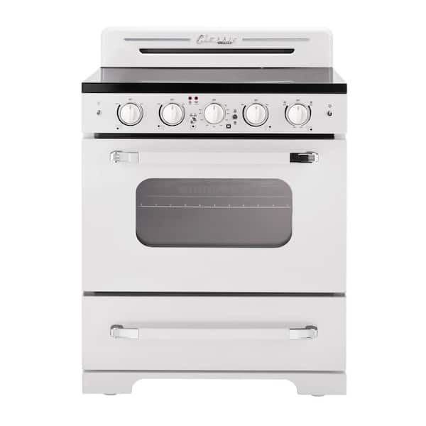 Classic Retro 30 in.5 Burner Element Freestanding Electric Range with Convection Oven in. Marshmallow White