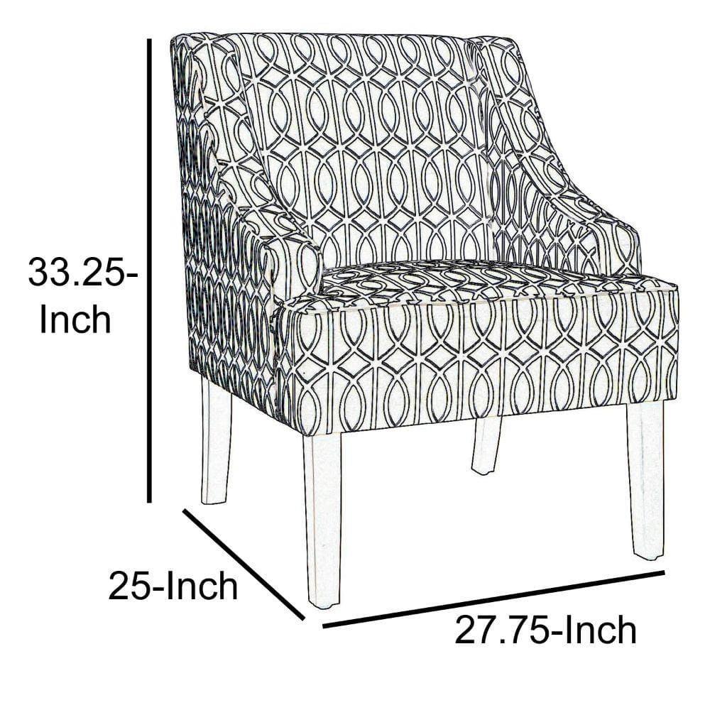 Blue and White Trellis Pattern Wood Accent Chair