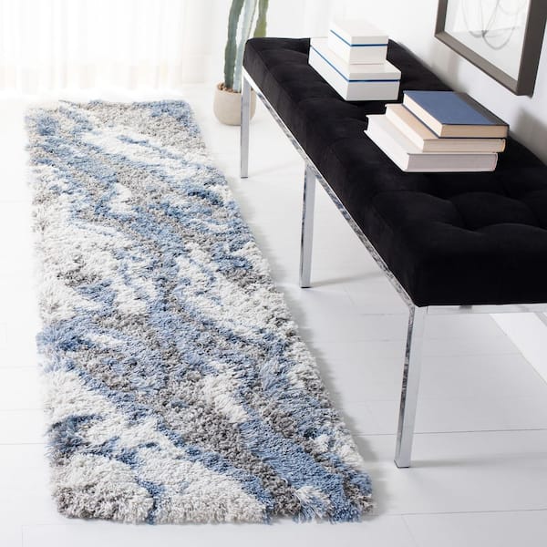 Horizon Shag 2 ft. x 15 ft. Gray/Blue Abstract Runner Rug