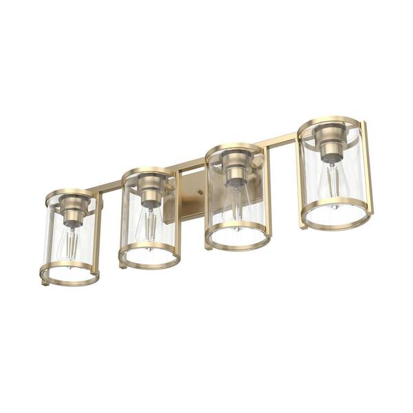 Hunter - Astwood 33.25 in. 4-Light Alturas Gold Vanity Light with Clear Glass Shades Bathroom Light