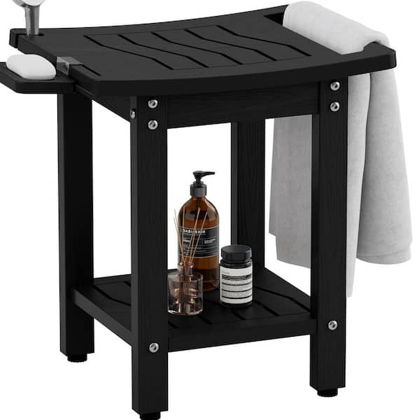 Mximu 11.1 in. x 11.1 in. x 17.5 in. Black HIPS Plastic Outdoor Pool Garden Stool /Indoor Bathroom Stool Bench