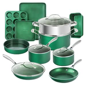 15-Piece Aluminum Ultra-Durable Non-Stick Diamond Infused Cookware and Bakeware Set in Emerald Green