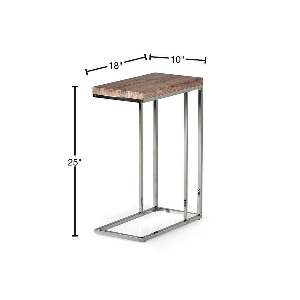 Lucia Rectangular Chrome and Wood Chairside End Table