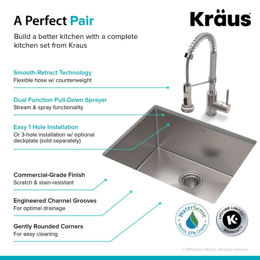 23" Matte Black Stainless Steel Undermount Kitchen Sink with Faucet