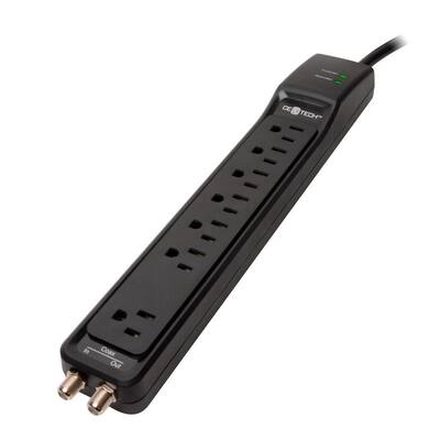 CE TECH 6 ft 8-Outlet USB Coax Surge Protector