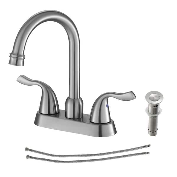 Logmey Double Handle Vessel Sink Faucet with Drain Kit Included and and Supply Lines in Brushed Nickel