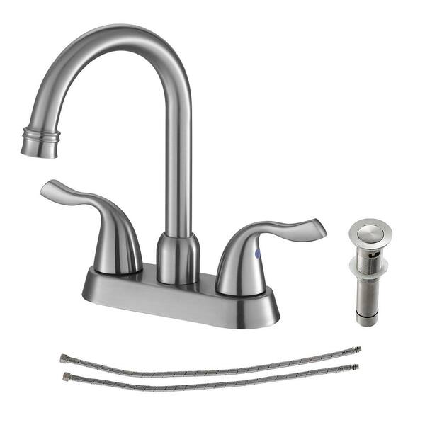 Logmey Double Handle Vessel Sink Faucet with Drain Kit Included and and Supply Lines in Brushed
