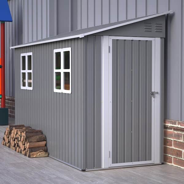 4 ft. W x 10 ft. D Gray Metal Storage Lean-To Shed with Windows(34 sq. ft. )