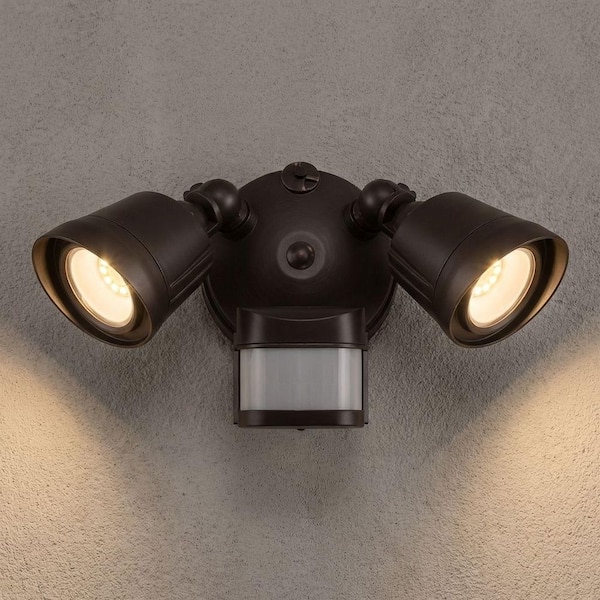 22-Watt equivalent 1600 Lumen Bronze Motion Sensing Integrated LED Double Flood Light