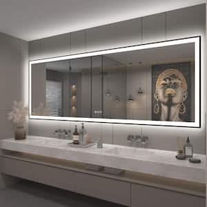 96 in. W x 36 in. H Rectangular Space Aluminum Framed Dual Lights Anti-Fog Wall Bathroom Vanity Mirror in Tempered Glass