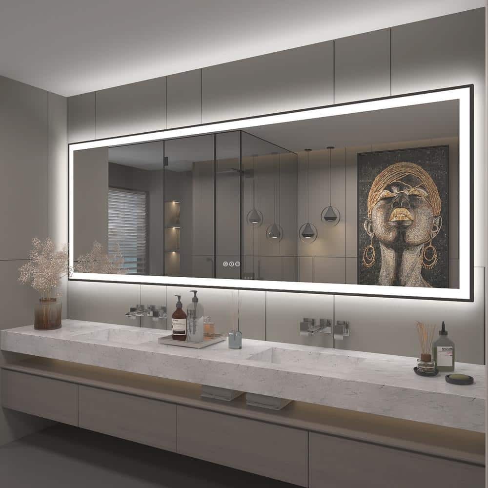 Sharp Mirror Apmir 96 in. W x 36 in. H Rectangular Space Aluminum Framed Dual Lights ...