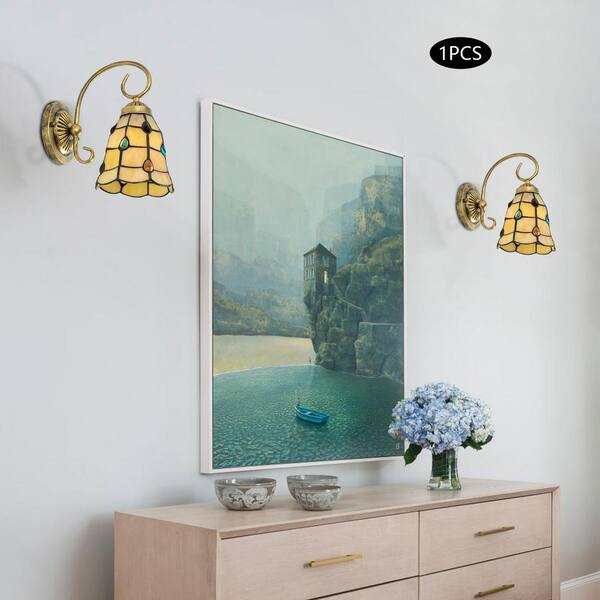 OUKANING 5.9 in. 1-Light Gold Vintage Wall Sconce Staircase