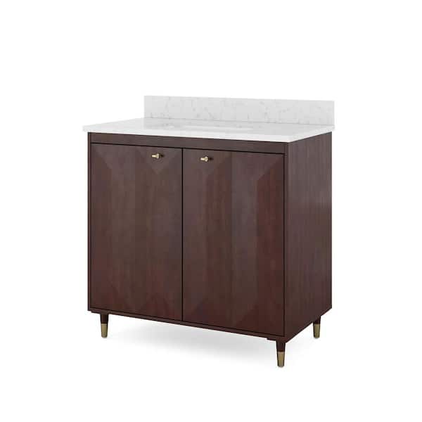 SCOTT LIVING Esterhaus 36 in. W x 20 in. D x 34.5 in. H Bathroom Vanity in Cherry with Quartz Vanity Top in White with White Basin