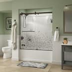Simplicity 60 x 58-3/4 in. Frameless Contemporary Sliding Bathtub Door in Bronze with Mozaic Glass