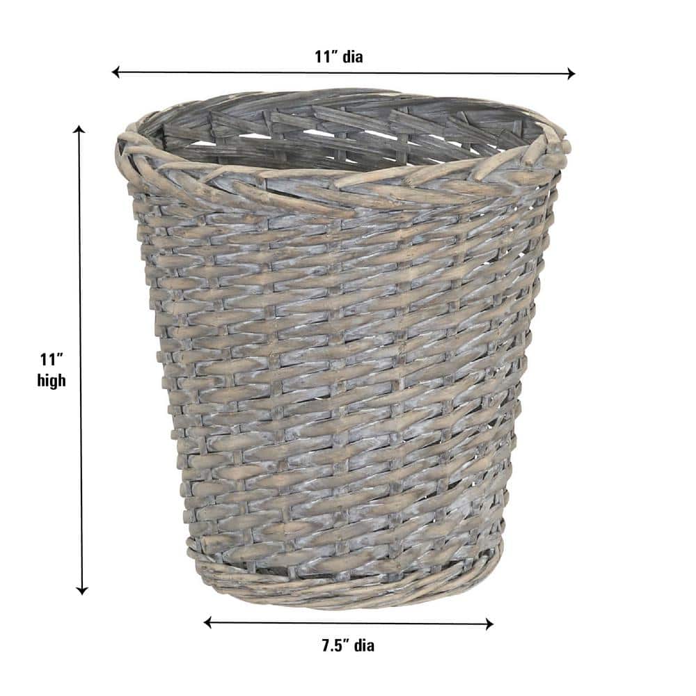 Gray Wash Willow Wicker Waste Basket with Plastic Liner