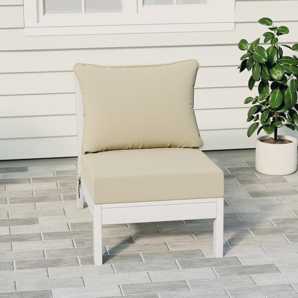 Birchwood Outdoor Patio Deep Seating HDPE Armless Lounge Chair in White with Beige Cushions