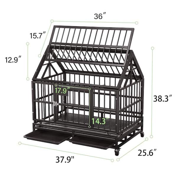 Tatayosi YH-H-PP-DC031 38 in. Outdoor Heavy-Duty Metal Iron Dog Cage in Brown - 3
