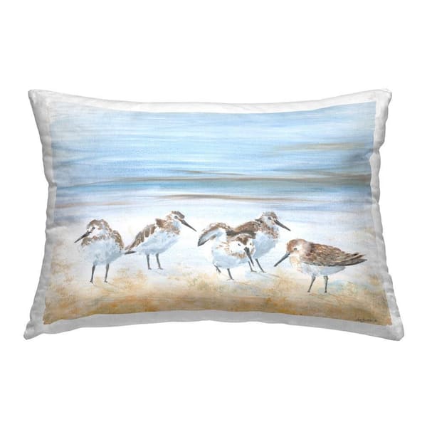 Stupell Industries Birds on Abstract Shore Blue Print Polyester 14 in. x 20 in. Throw Pillow