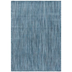 Beach House Blue 7 ft. x 9 ft. Solid Striped Indoor/Outdoor Patio  Area Rug