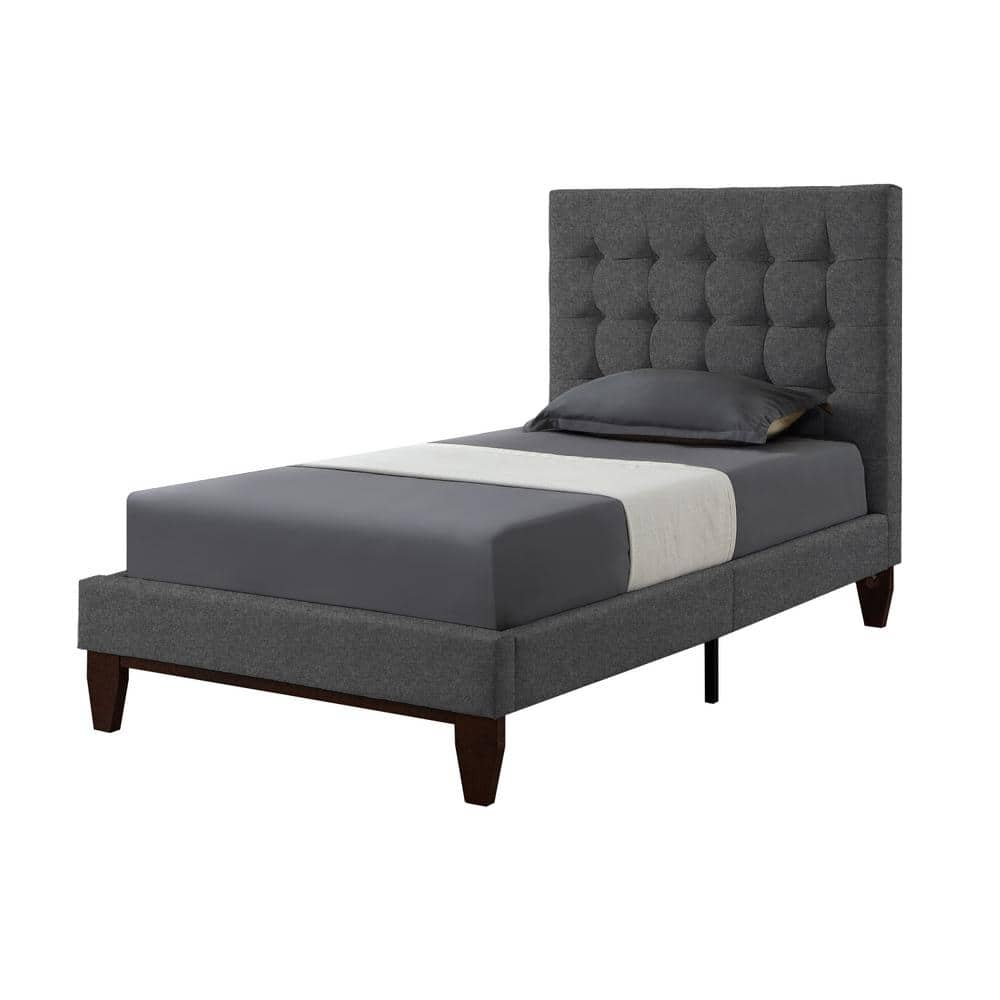 Inspired Home Telford Light Grey Full Size Platform Bed Upholstered ...