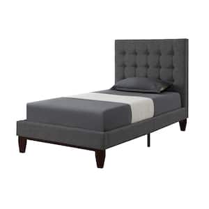 Telford Light Grey Full Size Platform Bed Upholstered Tufted Linen
