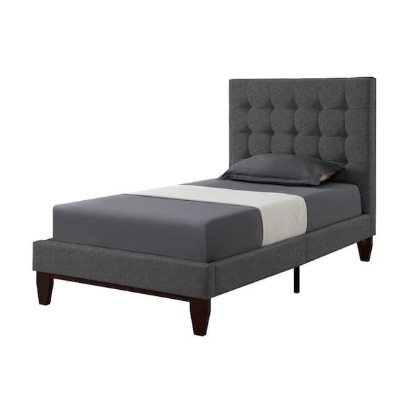 Inspired Home Telford Light Grey Full Size Platform Bed Upholstered Tufted Linen