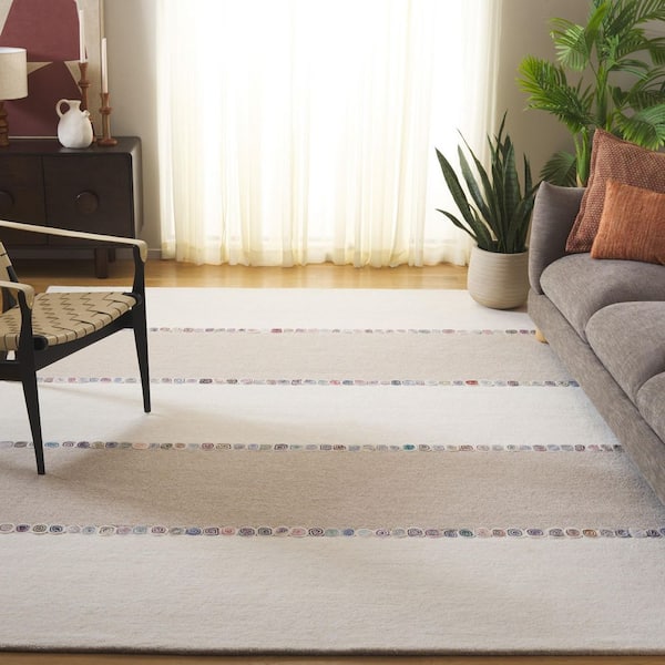 Fifth Avenue 8 ft. x 10 ft. Ivory/Beige Solid Striped Swirl Area Rug