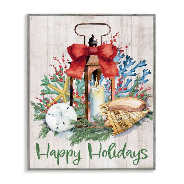 Stupell Industries Happy Holidays Nautical Lantern by Paul Brent Gray Framed Typography Giclee Art Print 20 in. x 16 in.