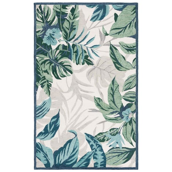 Blossom 5 ft. x 8 ft. Ivory/Green Oversized Leaf Area Rug
