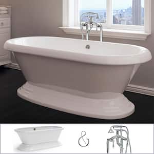 W-I-D-E Series Mendham 60 in. Acrylic Freestanding Pedestal Bathtub in White, Floor-Mount Faucet in Polished Chrome