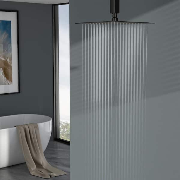 1-Spray Patterns 10 in. Square Ceiling Mount Rainfall Fixed Shower Head with Adjustment Angle in Matte Black