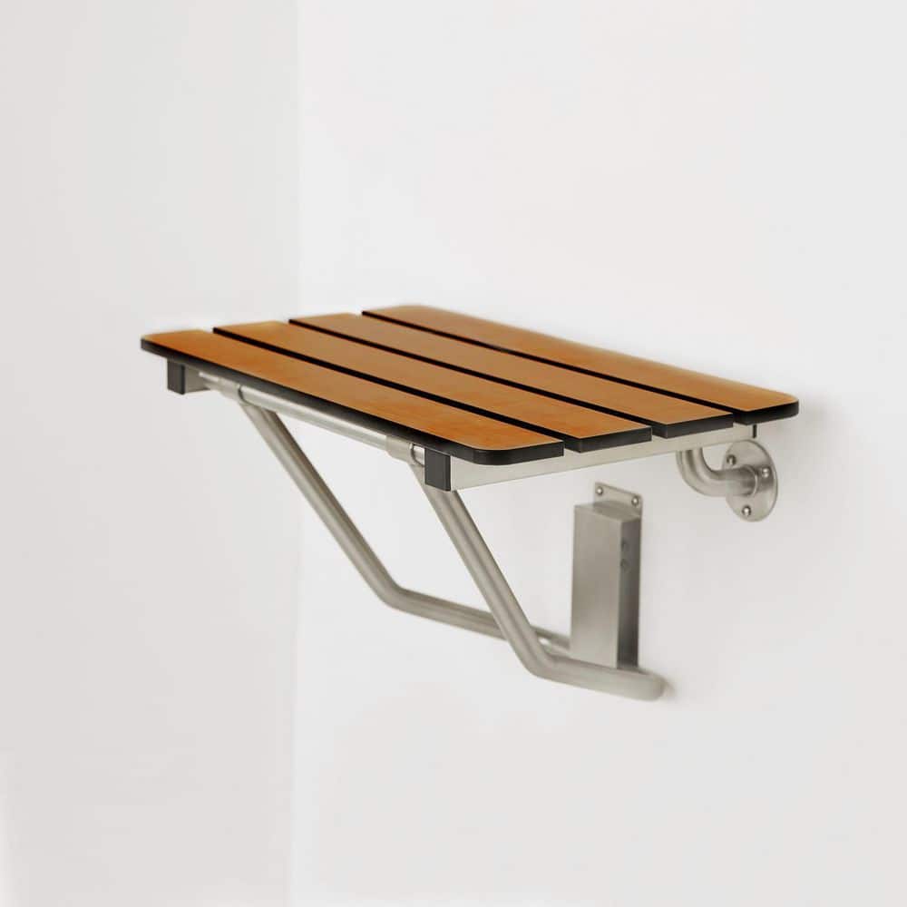 22-inch Teak and Stainless Steel Wall-Mounted Shower Bench