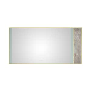 72 in. W x 36 in. H Large Rectangular Stainless Steel Framed Stone Dimmable Wall Bathroom Vanity Mirror in Gold Frame