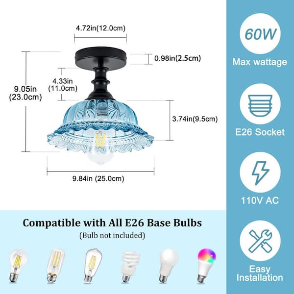 Merbotin BeamHaven 9.84 in. Matte Vintage Blue Dome Semi-Flush