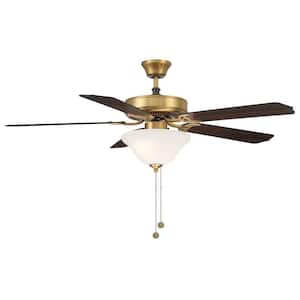 52 in. Indoor Natural Brass Ceiling Fan with Light Kit and Remote