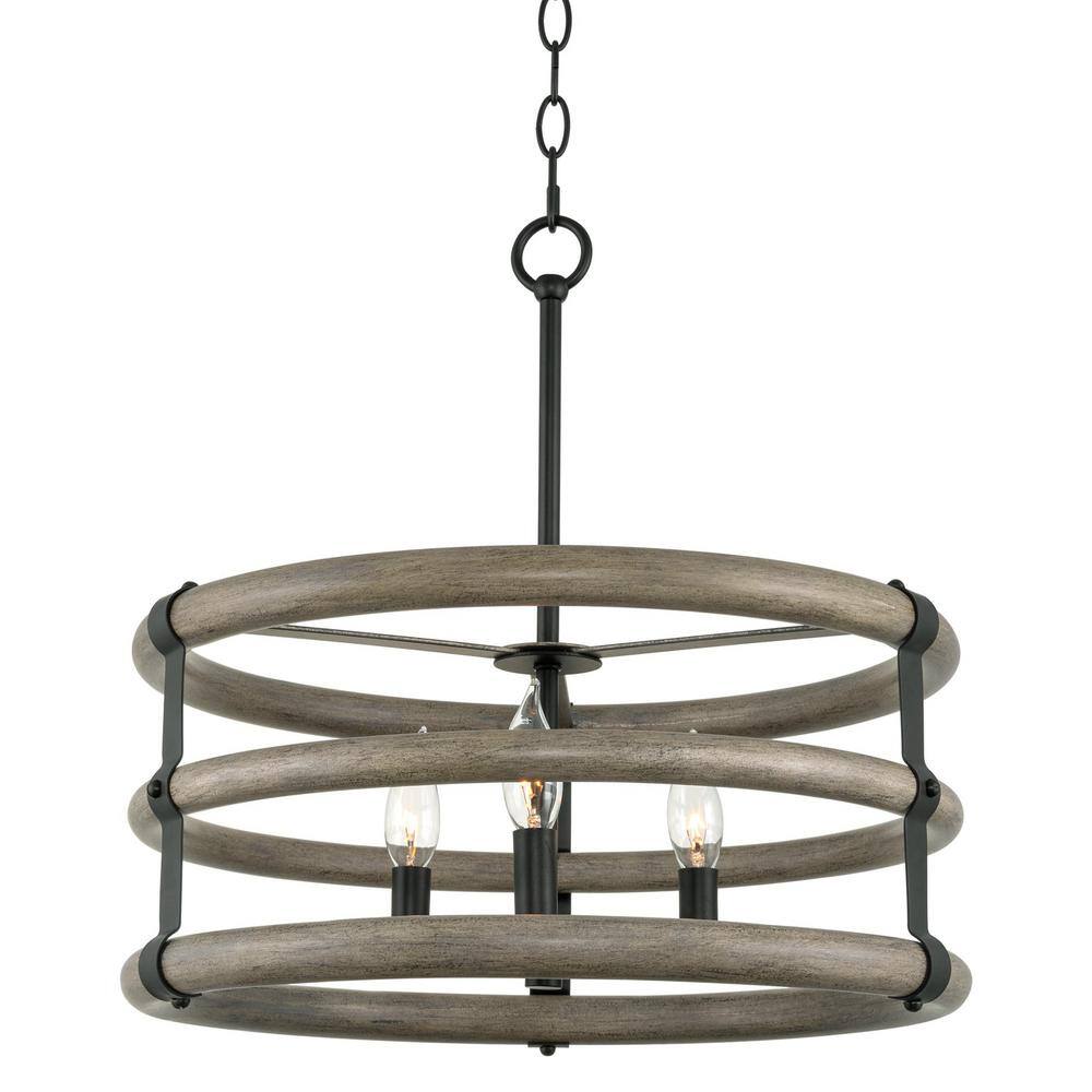 Kira Home Brooks 60-Watt 3-Light Black Farmhouse Pendant Light, No Bulb ...