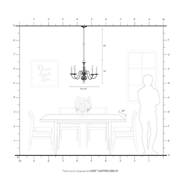 Livex Lighting Williamsburgh 5 Light Antique Brass Chandelier 5005