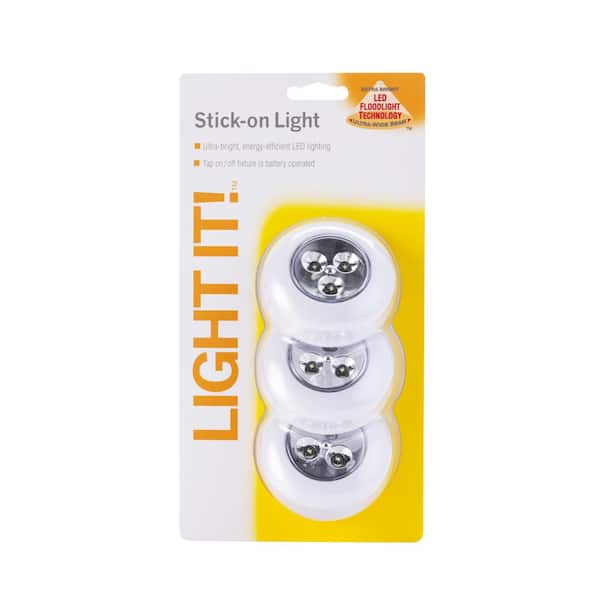White 2.5 Inch 3 LED Wireless Mini Stick On Touch Light 3 Pack 