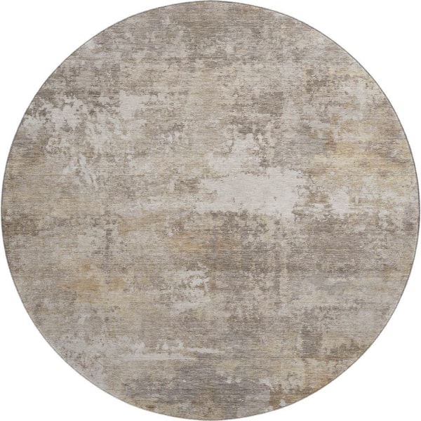 Mayfield Premium Machine Washable Abstract AMF2369 Pewter 8 ft. x 8 ft. Round Rug