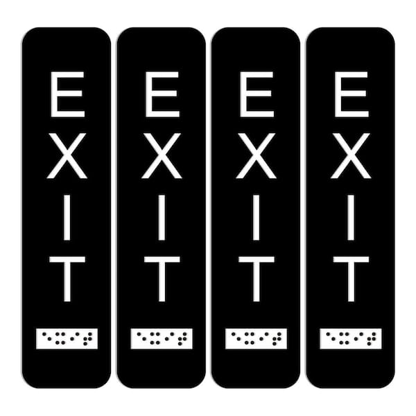 8x2 Inch Plastic Vertical Exit Sign with Braille and Raised Letters Adhesive Mounting Indoor Outdoor Use 4-Pack