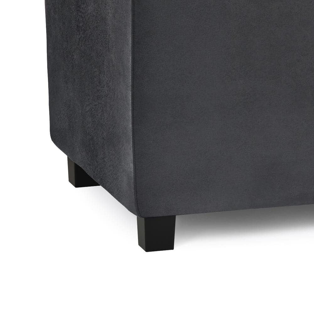 Avalon Distressed Black Faux Leather Large Storage Footstool with Tray