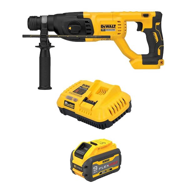 20V MAX Lithium-Ion Cordless Brushless 1 in. SDS Plus D-Handle Concrete/Masonry Hammer w/ flexvolt 9Ah Battery & Charger