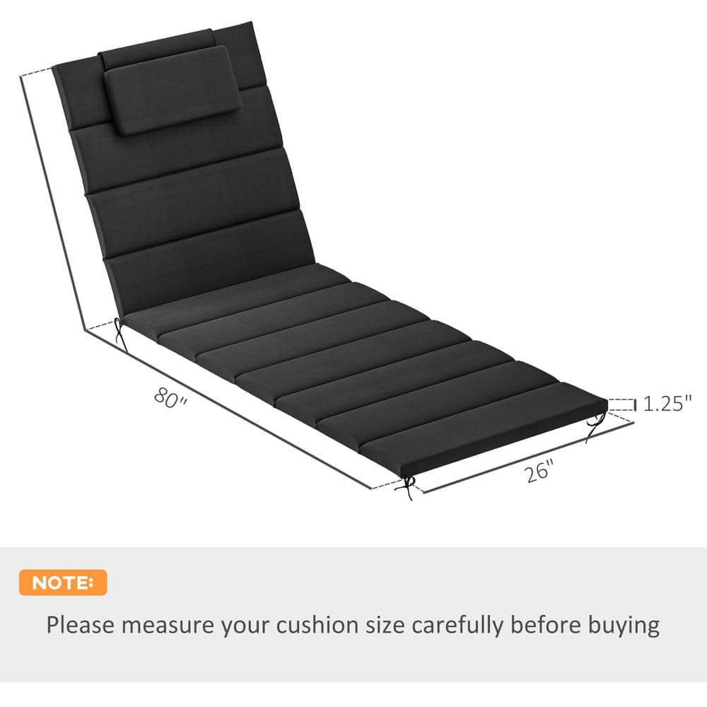 Black Foldable Olefin Chaise Lounge Cushion Set with Headrest